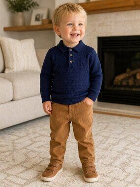 NWT Little Me Toddler Boy 2 Piece Outfit 24 Months Navy Sweater Corduroy Pants